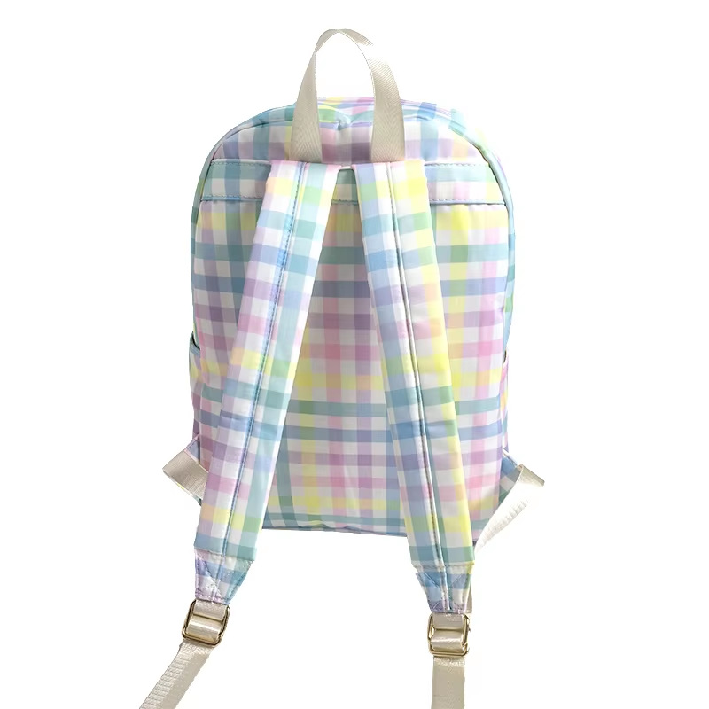 Picture of Cross-border Backpack Nylon Waterproof Rainbow Plaid Backpack Advanced Sense Niche Design Large Capacity Portable Backpack