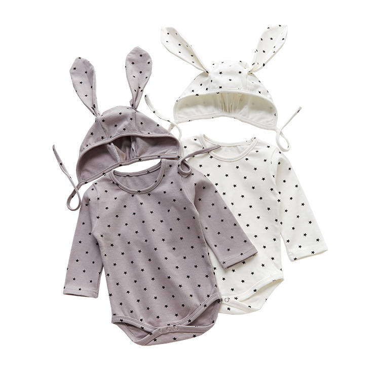 Picture of 2025 Spring and Autumn Korean Style Baby Jumpsuit Western Style Long Sleeve Polka Dot Male and Female Baby Coverall Outing Clothes with Hood