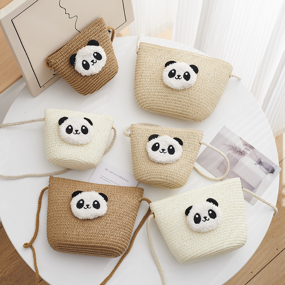 Picture of New Cartoon Kids Bag Woven Mobile Phone Bag Zipper Cute Giant Panda Travel One Shoulder Crossbody Coin Purse