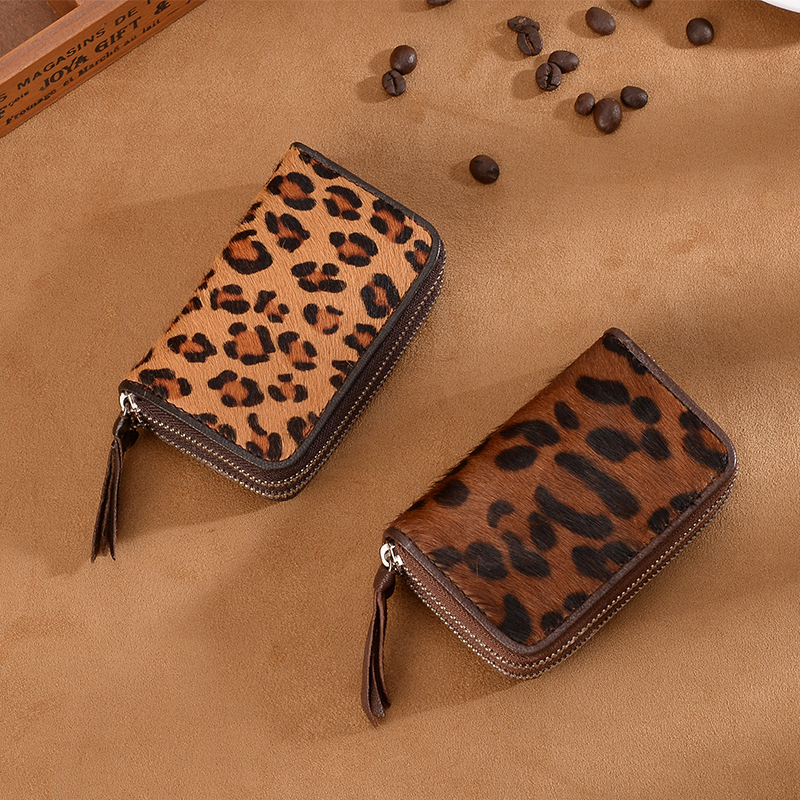 New Women's Leather Small Card Bag Leopard Key Bag Mini Korean Men's Simple Sheepskin Small Coin Purse