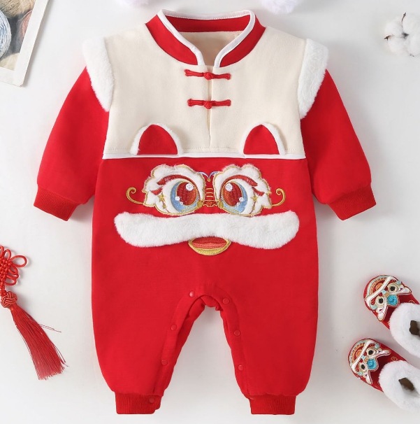 Picture of Chinese Style Winter Clothes Baby's Harper New Year's Climbing Clothes Double-Layer fleece-lined Thickened Year of the Tiger Sweatshirt for Boys and Girls