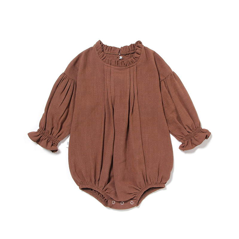 Picture of Cross-border ins European and American Climbing Wear Long-sleeved jumpsuit Solid Color Linen Hatshirt Wrap Baby Girl Baby Clothes