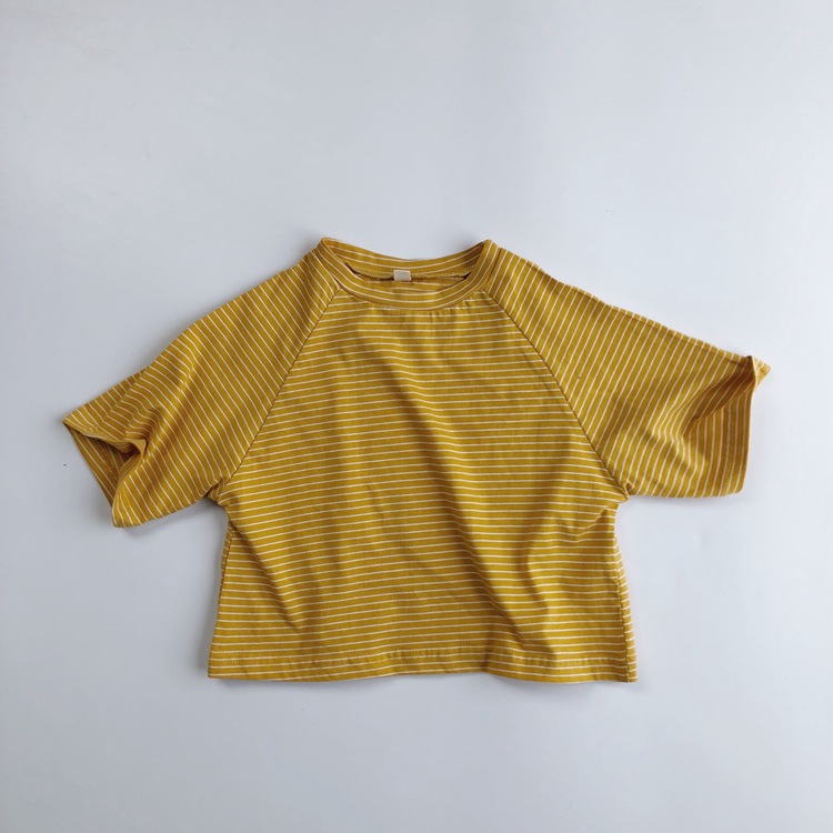 Picture of South Korea Children's Wear Summer Children's Korean-style Basic Striped T-shirt Short Sleeve Half Sleeve Thin Round Neck Middle Sleeve T for Boys and Girls