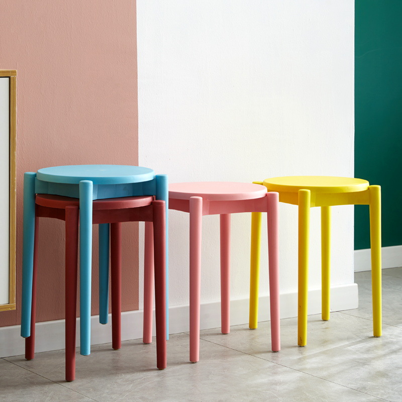 Picture of Plastic round stool home living room stackable stool modern simple color dining table and chair adult cooked plastic bench