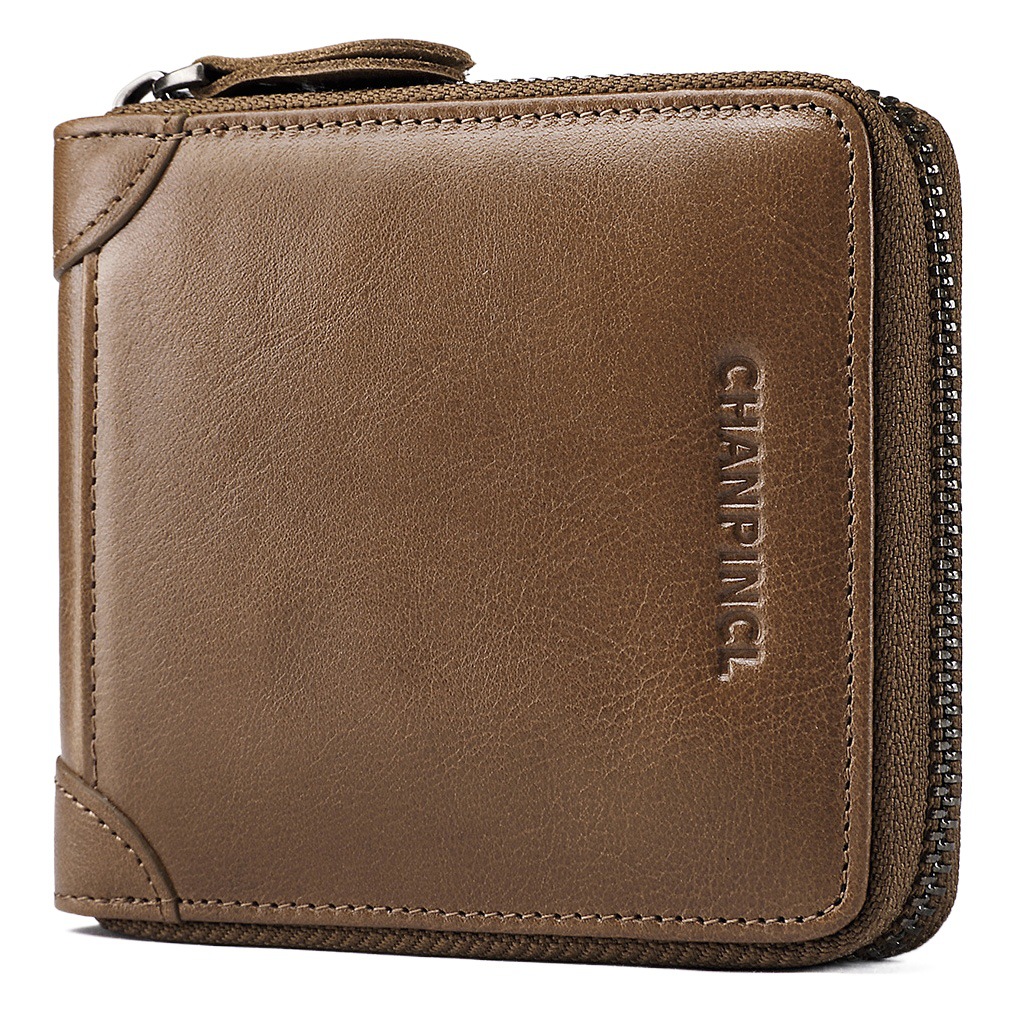 Cross-Border Delivery C Brand Boxed Men's Wallet First-Layer Cowhide Coin Bag Zipper Wallet Horizontal Multi-Functional Wallet