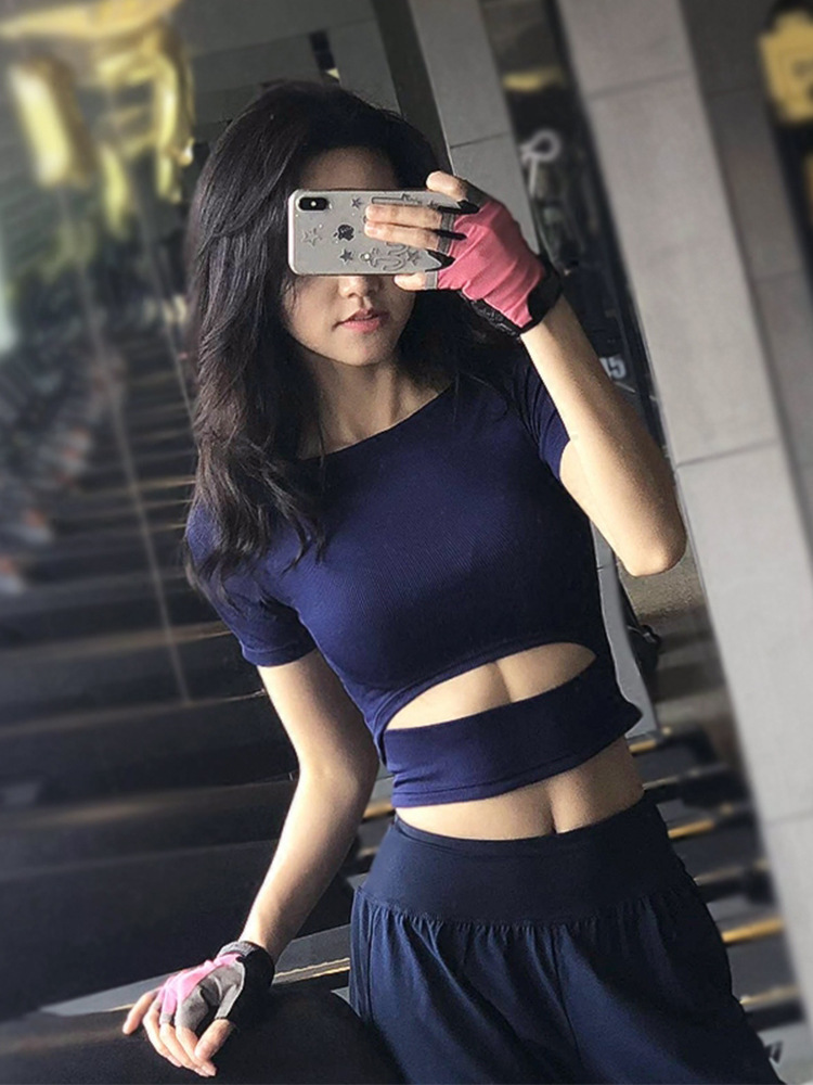 Fitness Clothing Women's Trendy Tight Navel-exposed Short Sexy Slim Sports Top Quick-drying Short-sleeved T-shirt for Running