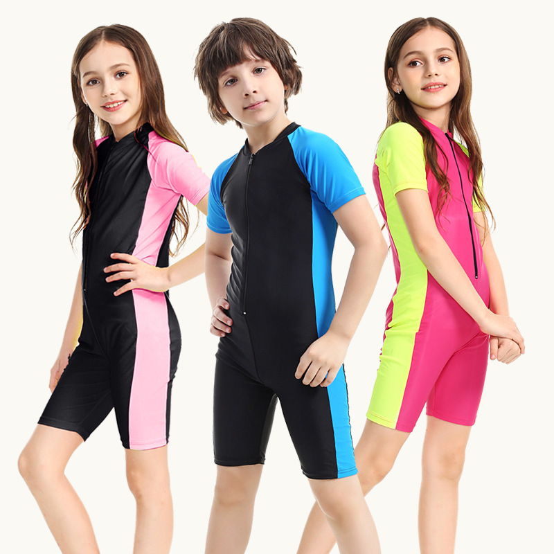 Children's swimsuit one-piece sunscreen short sleeve diving suit surfing suit snorkeling suit swimming equipment swimsuit girls wholesale