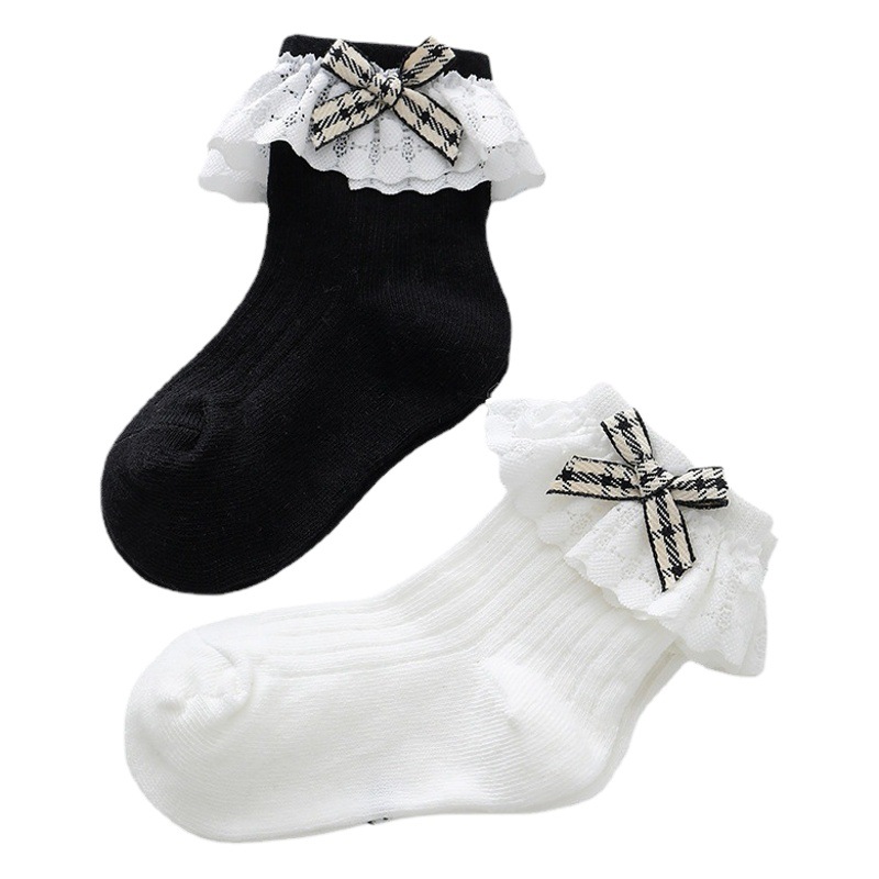 Girls' Lace Socks 23 Years New Korean Style Children's Princess Socks Lace Bow Baby's Mid-Length Socks Little Girl's White Socks