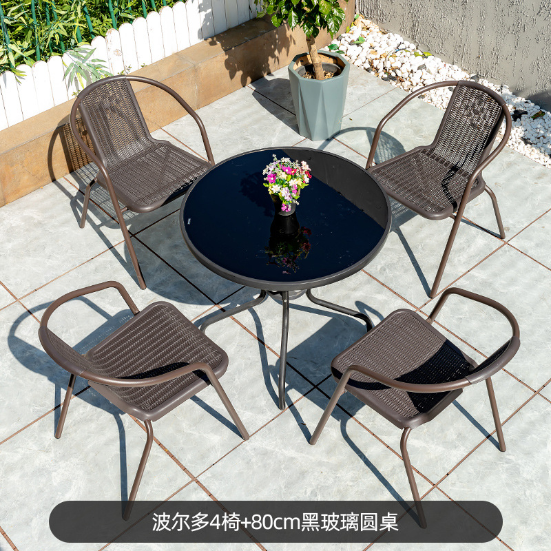 Picture of Outdoor Courtyard Table and Chair Rattan Chair Outdoor Leisure Three-piece Set Garden Terrace Wrought Iron Balcony Seat Combination Small Coffee Table