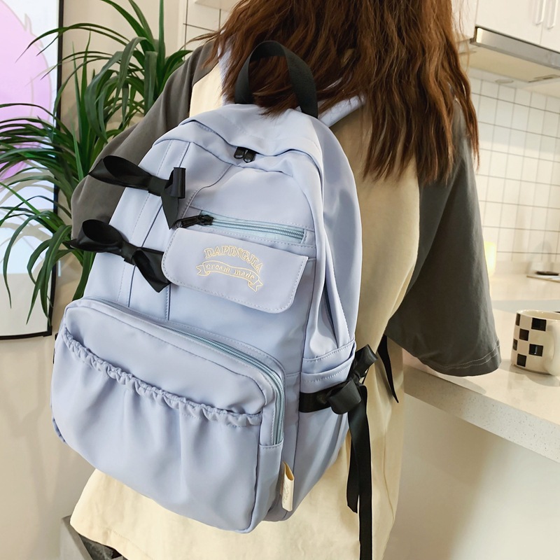 Japanese Style Ins Cute Girl Bow Schoolbag Female Junior High School Student High School Student High-Looking Milky White Backpack