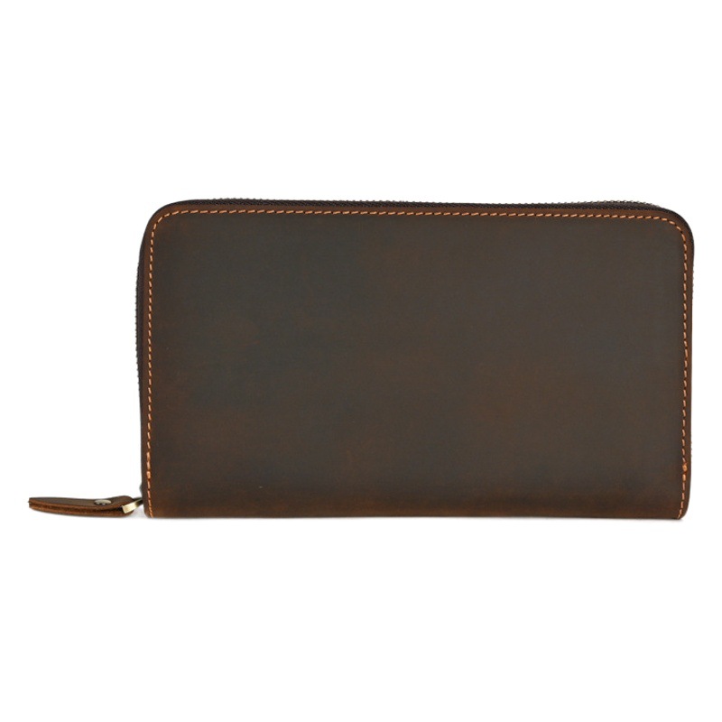 TikTok Explosions Upgrade and Increase Capacity Genuine Leather Men's Clutch Bag Crazy Horse Leather Cigarette Mobile Phone One-piece Clutch Wallet
