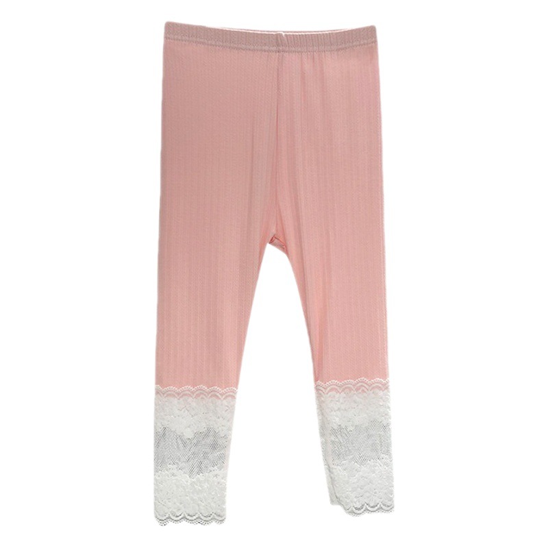 2024 Summer Children's Leggings Korean Style Trendy Lace Modal Girls' Leggings Children's Cropped Pants