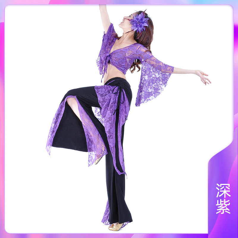 Picture of 08# Lace Pants Lace Top Belly Dance Clothing Trumpet Sleeve Matching Waist Skirt Split Pants Chaozhou Tripartite