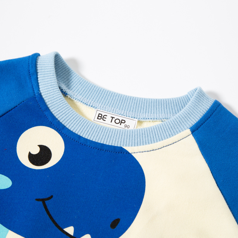 Picture of Be Top Kidsren's Clothing 2025 Spring and Autum New Kidsren's Cartoon Dinosaur Pullover Sweatshirt Long-Sleeved Contrast Round Neck Trendy