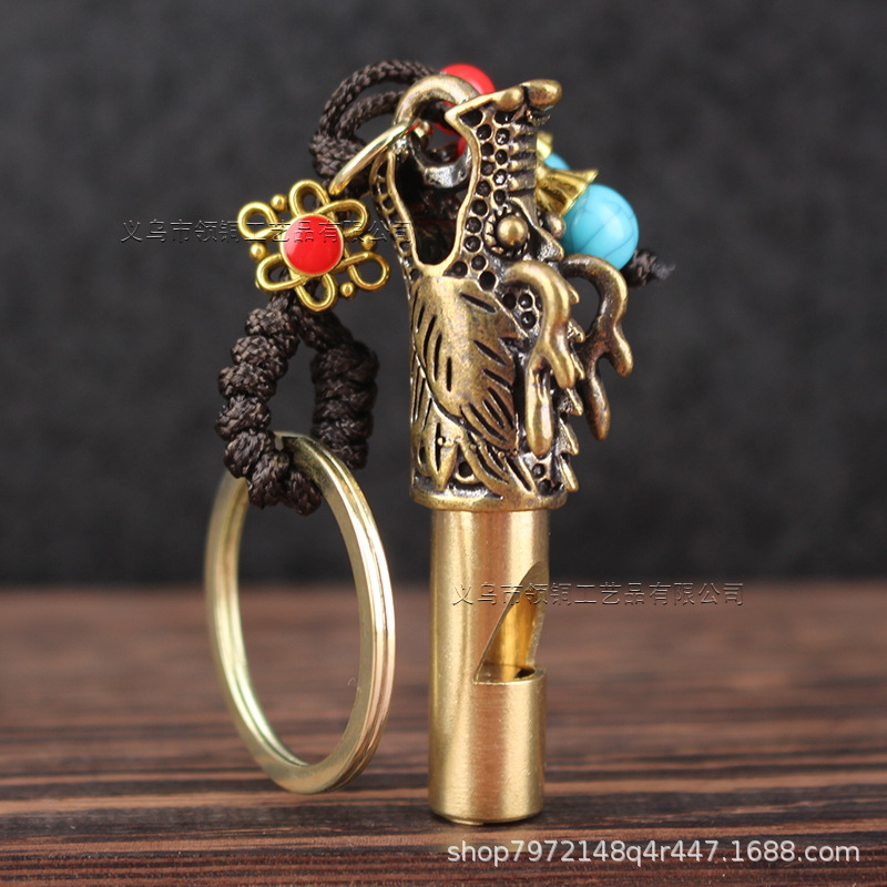 Picture of Retro Brass Faucet Whistle Brass Outdoor Referee Monkey Head Whistle Keychain Pendant Wild Survival Whistle