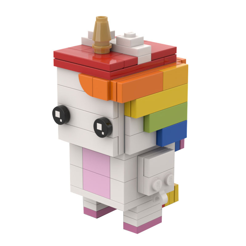 Picture of Moc Compatible with Lego Small Particle Square Head Series Set Insert Toy Rainbow Pony No. 1 Unicorn Model