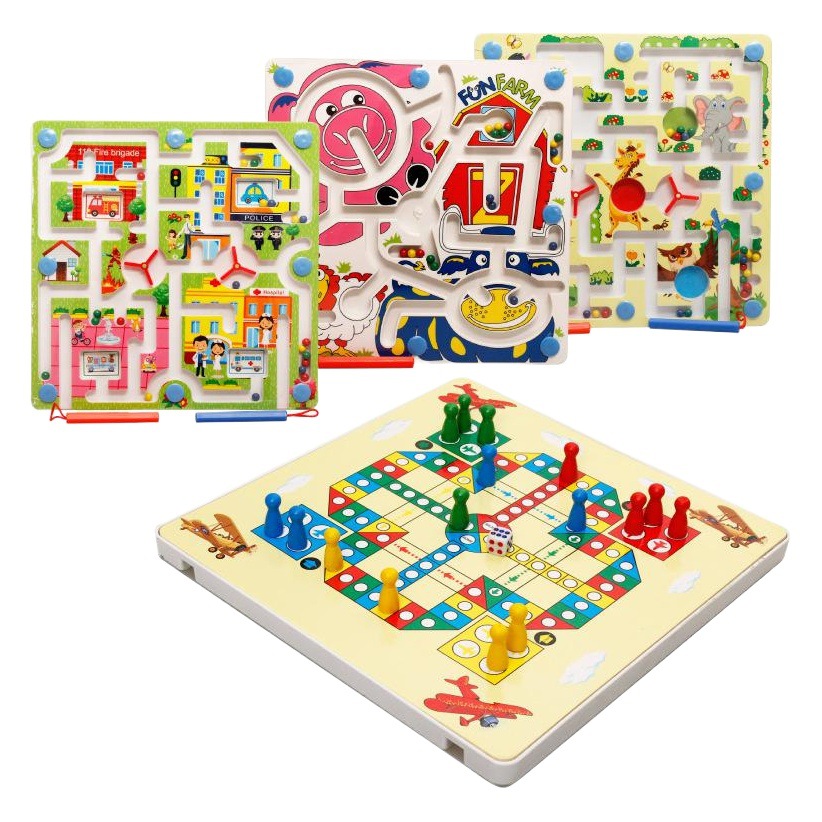 Wooden balls wooden double-sided magnetic ring track bead maze children's puzzle flying chess puzzle building blocks toy