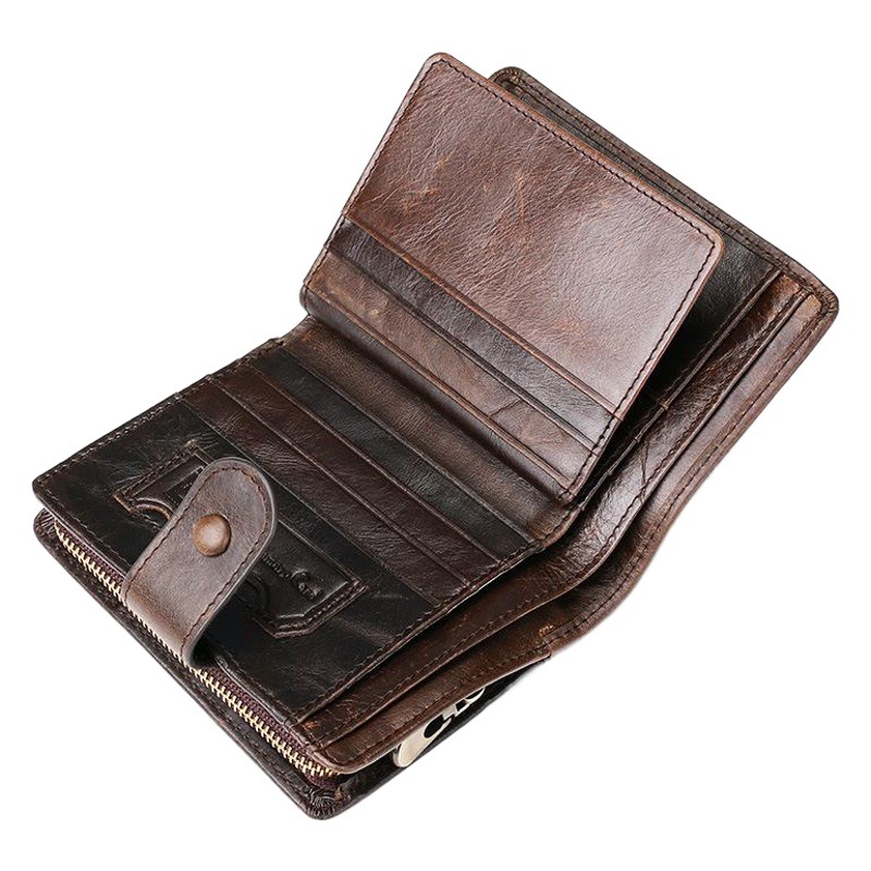Amazon Hot Selling New Genuine Leather Men's Wallet Oil Wax Plain Cowhide RFID AliExpress Cross-border Supply Wallet