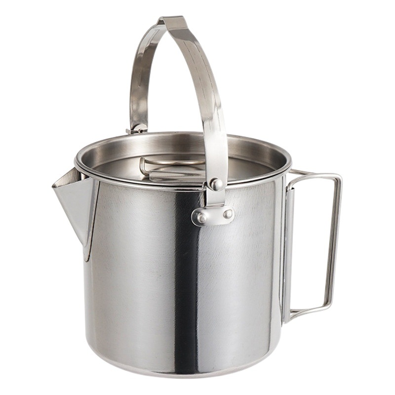 Outdoor stainless steel kettle 1.2L mountaineering camping teapot portable hanging pot cooking utensils Coffee Pot picnic pot wholesale