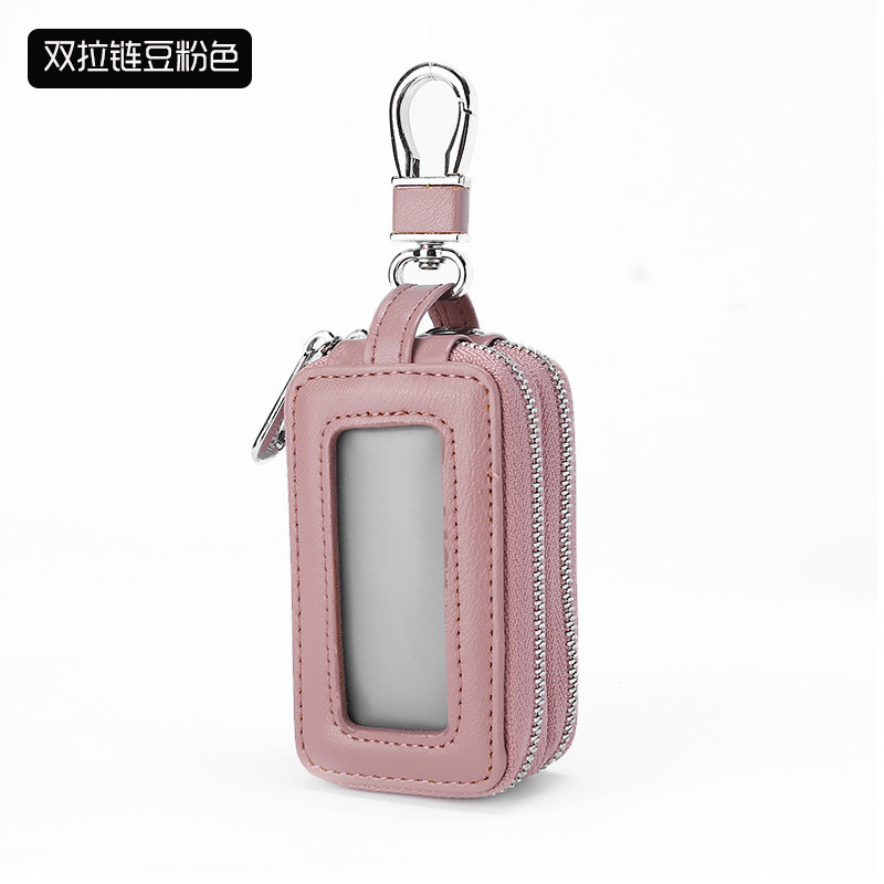 Picture of Car Key Bag Men's Cowhide Double Zipper Women's Large Capacity Waist Padlock Key Bag Can Be Added with Logo