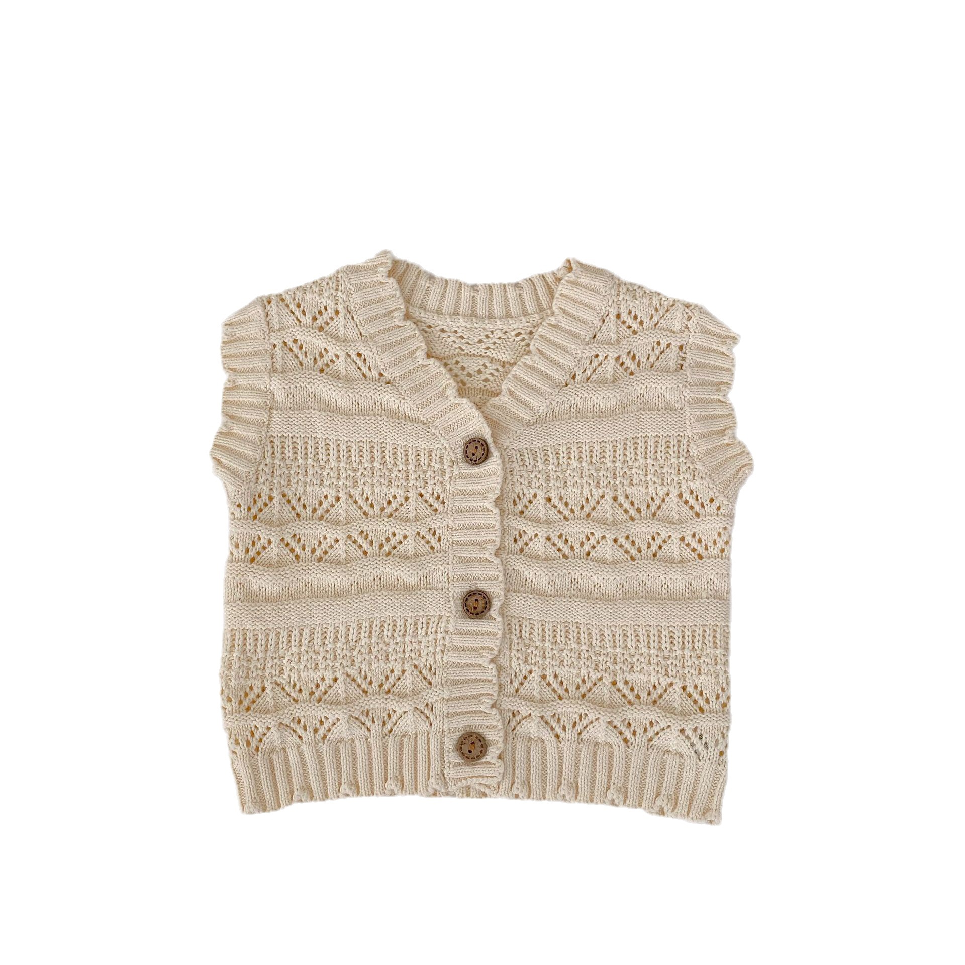 Picture of 2025 Autumn Internet Celebrity Infants and Young Kidsren, Male and Female Babies, Baita Crochet V Neck Knitted Cardigan Sweater Vest Jacket