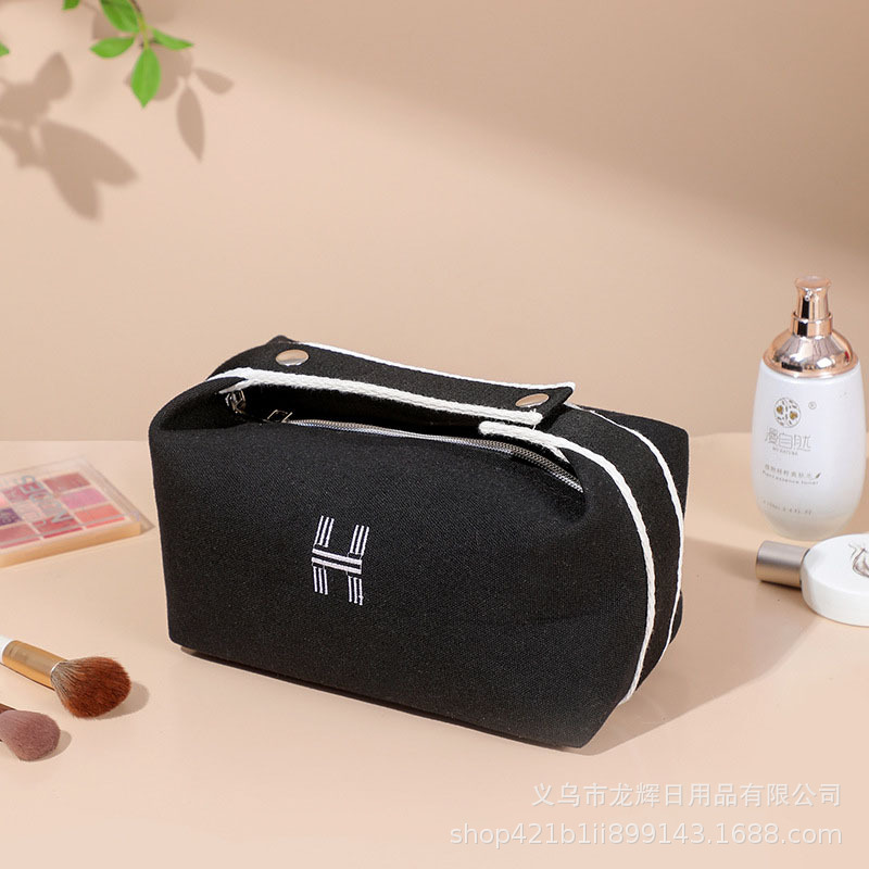 Picture of Portable Waterproof Canvas Cosmetic Bag High-value Large-capacity Toiletry Bag Cosmetics Internet Celebrity Portable Solid Color Storage Bag