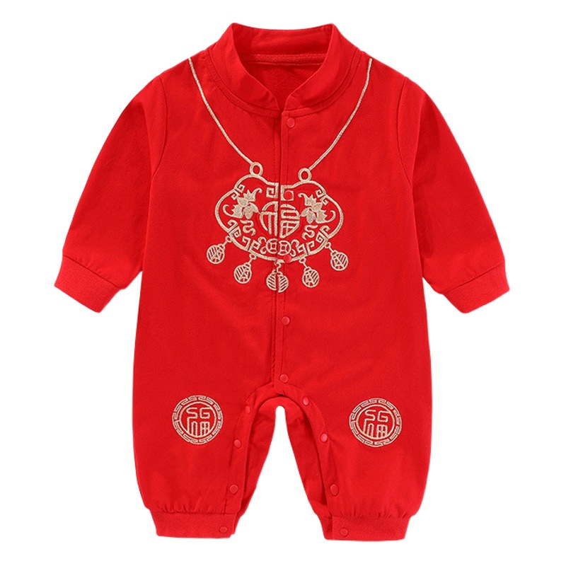 Baby one-piece romper autumn clothes baby boy 100 days clothes spring and summer newborn one month old one year old dress national style