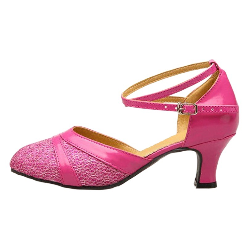 Adult purple Latin dance shoes women's closed toe mid heel soft bottom dance shoes square dance ballroom dance shoes outdoor rubber sole