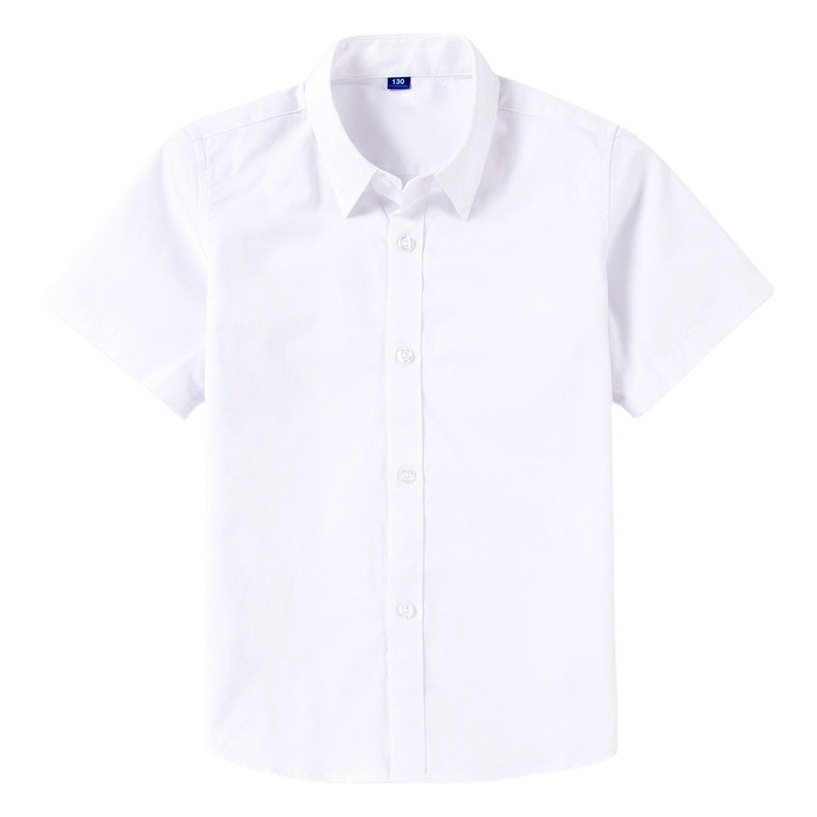 Boys' White Shirt Short-sleeved Pure Cotton Summer Thin School Uniform for Middle and High School Students Children's White Shirt