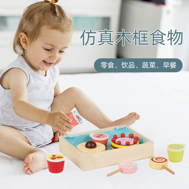 Wooden wooden boxed play house kitchen fruit and vegetable cutting children's wooden Interactive cutting puzzle toy