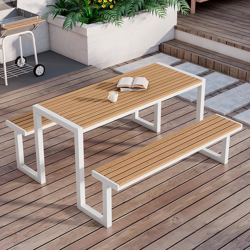 Picture of Outdoor courtyard conjoined plastic wood tables and chairs commercial spot scenic spot anticorrosive wood bench outdoor residential property leisure tables and chairs