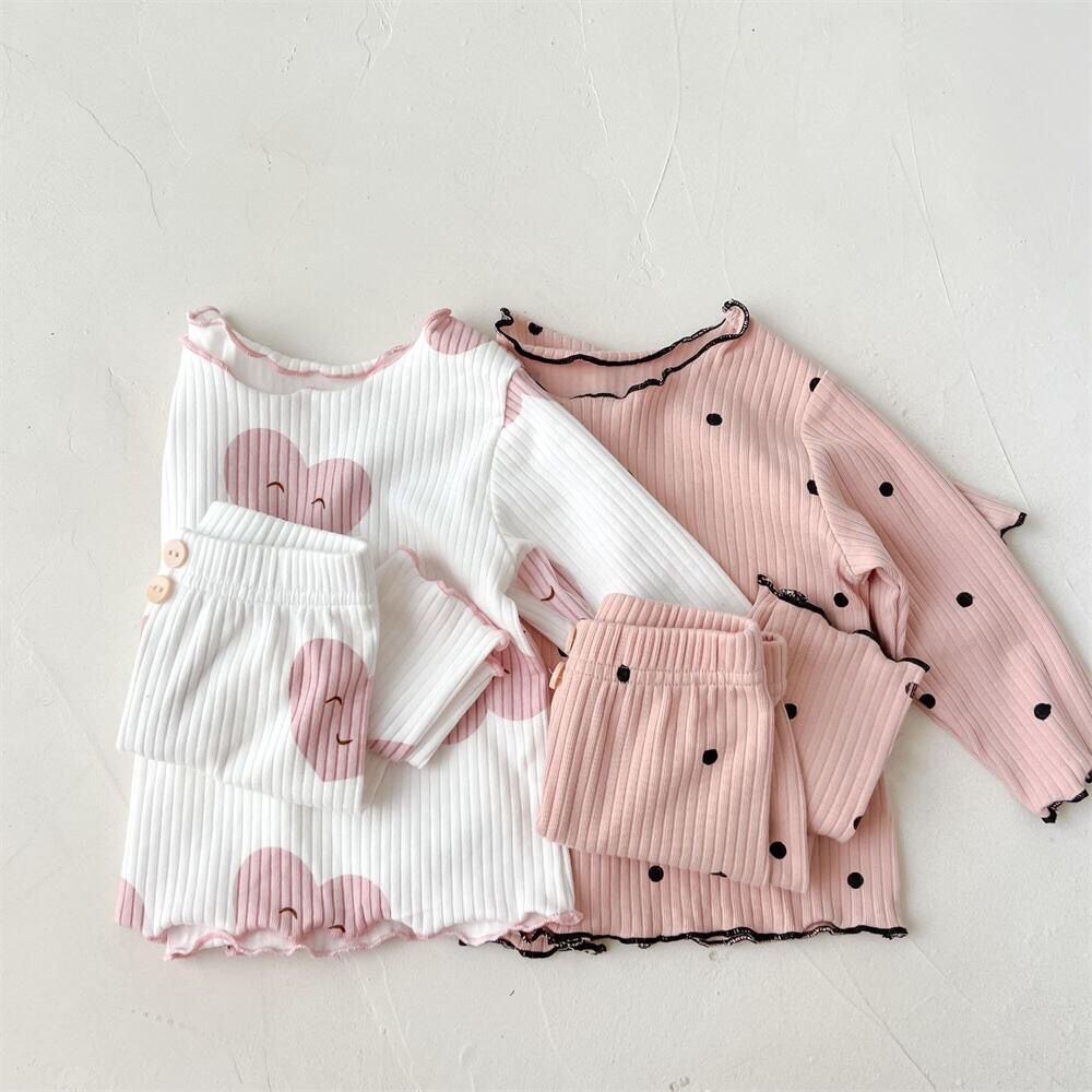 Picture of Spring and Autumn Pit Strip Children's Pajamas Autumn and Winter suit Dot Korean Style Girl's Two-Piece Home Clothes for Middle and Big Children