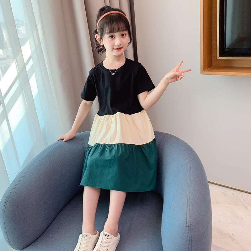 Picture of Girls Dress 2024 New Summer Spliced Skirt Big Children Summer Dress Fashionable Fairy Short Sleeve Girls Princess Dress Trendy