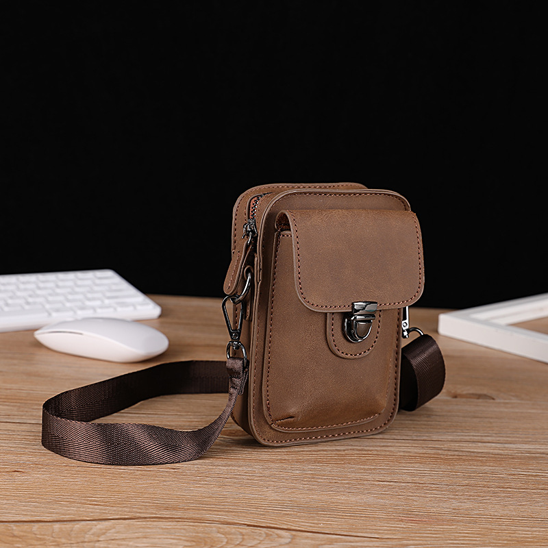 Picture of New Mobile Phone Bag Korean Style Men's Leather Shoulder Bag Outdoor Casual Mini Waist Bag Crazy Horse Leather Cigarette Bag