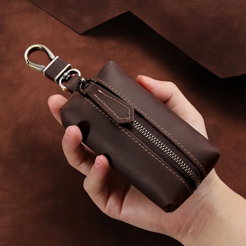 Picture of Large-Capacity Key Bag Retro Crazy Horse Cowhide Universal Car Key Bag Multi-Functional Home Key Leather Case