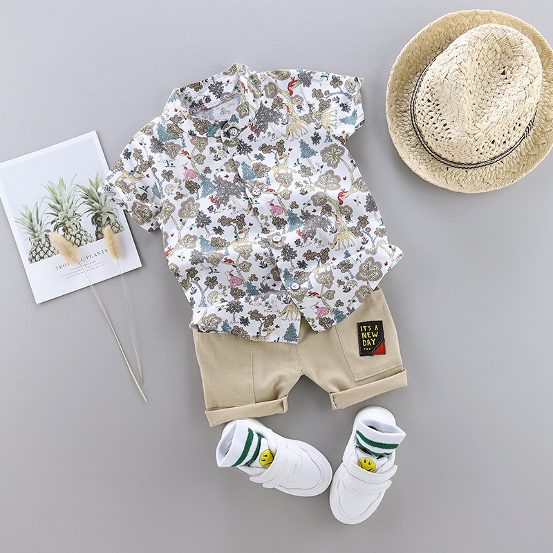 Picture of Baby boys' summer clothes 0-1-2-3 years old 12 months short sleeve suit baby children's clothing Super Western style clothes two-piece suit