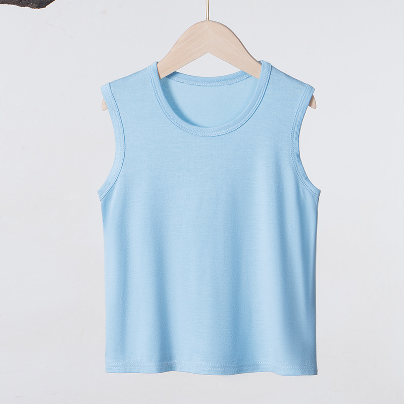 Picture of Summer Children's Vest Wide Shoulder Waistcoat Thin Female Male Baby Parent-Child Solid Color Stretch Ice Draped Sleeveless T-Shirt