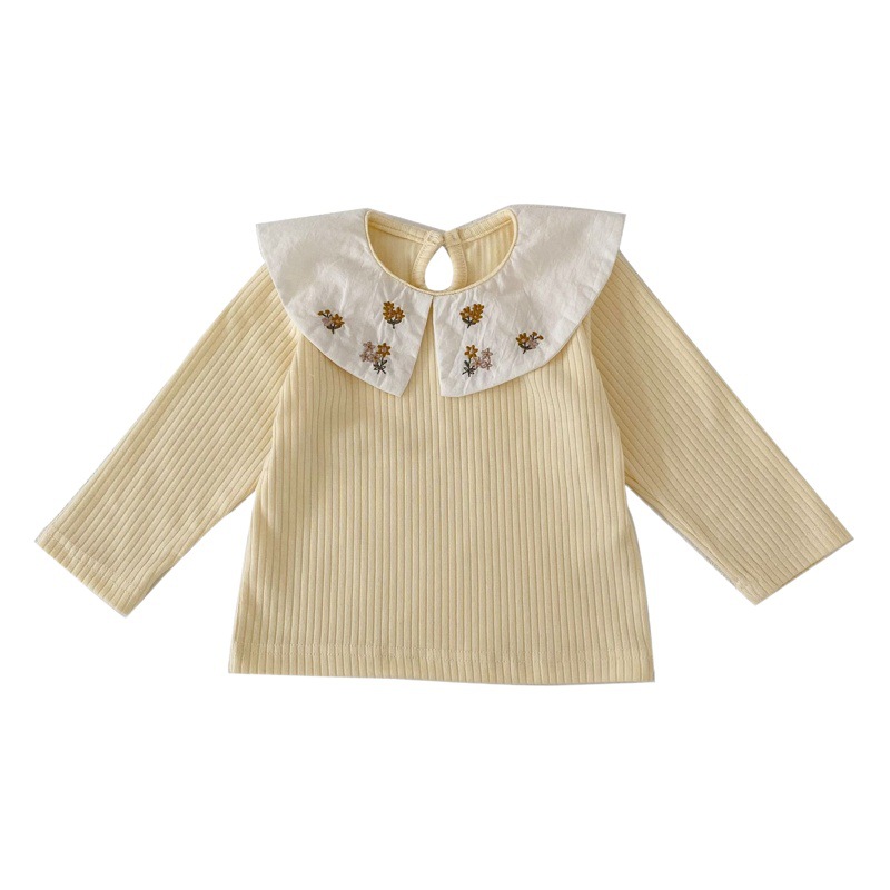 Ins2025 Baby Girl Thin Bottoming Shirt Cotton Embroidered Collar Baby Doll Shirt Infant Long-Sleeved T-Shirt Inner Top