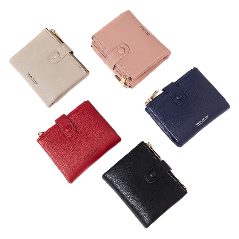 New Small Wallet Short Women's Coin Purse Ins High-End Double Zipper Pu Soft Leather Card Holder Student Wallet Female