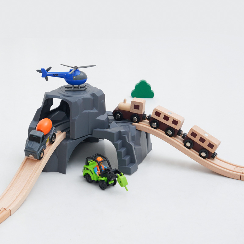 Picture of Children's wooden train track scene building accessories cave tunnel compatible Thomas train 2-6 years old