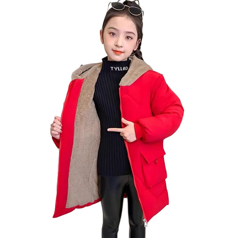 Picture of Girls' winter clothes 2023 new fleece-lined cotton-padded coat Western style down jacket mid-length coat Winter Children's cotton-padded coat