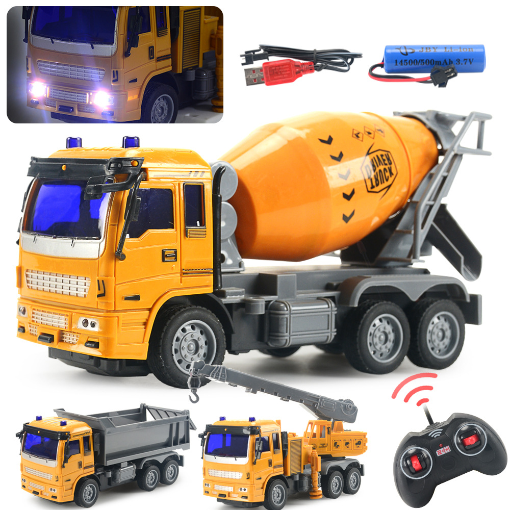 Cross-border children's four-way wireless remote control engineering vehicle toy set boy mixer crane 1:30 electric model
