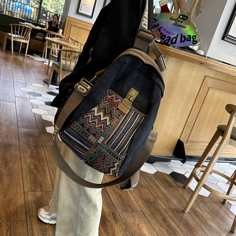 Picture of Large Capacity Canvas Bag 2025 Vintage Embroidered Ethnic Denim Large Backpack Women's Travel Backpack