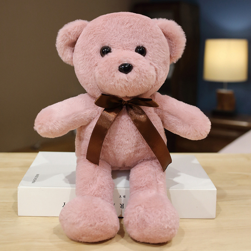 Picture of Factory wholesale rabbit fur ribbon bear wedding gift throw doll plush toy doll machine bow tie bear