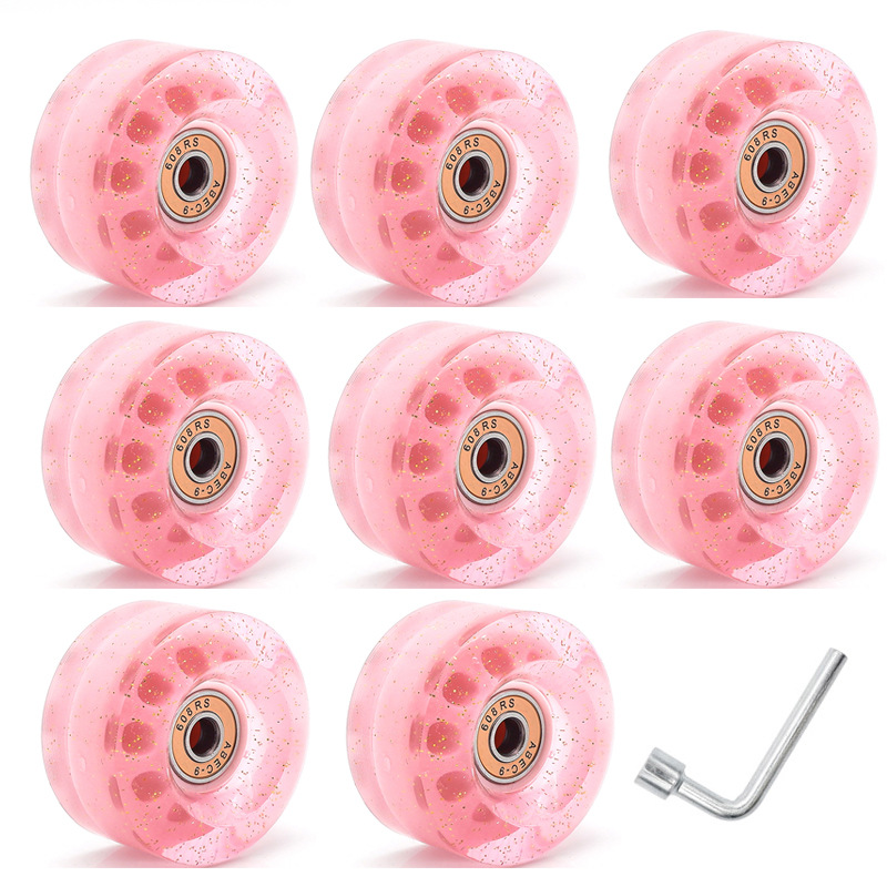 Picture of 5832 double-row skate shoes high elastic PU wheel four-wheel roller skates 82A non-luminous wheel colorful sequins transparent wheel