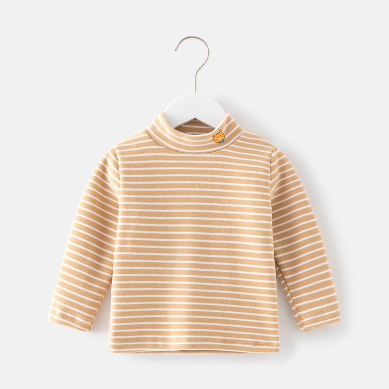 Picture of Children's Velvet Fever Boy's Half-high Collar T-shirt Autumn and Winter Top All-match Base Girl Baby Striped Top Clothes