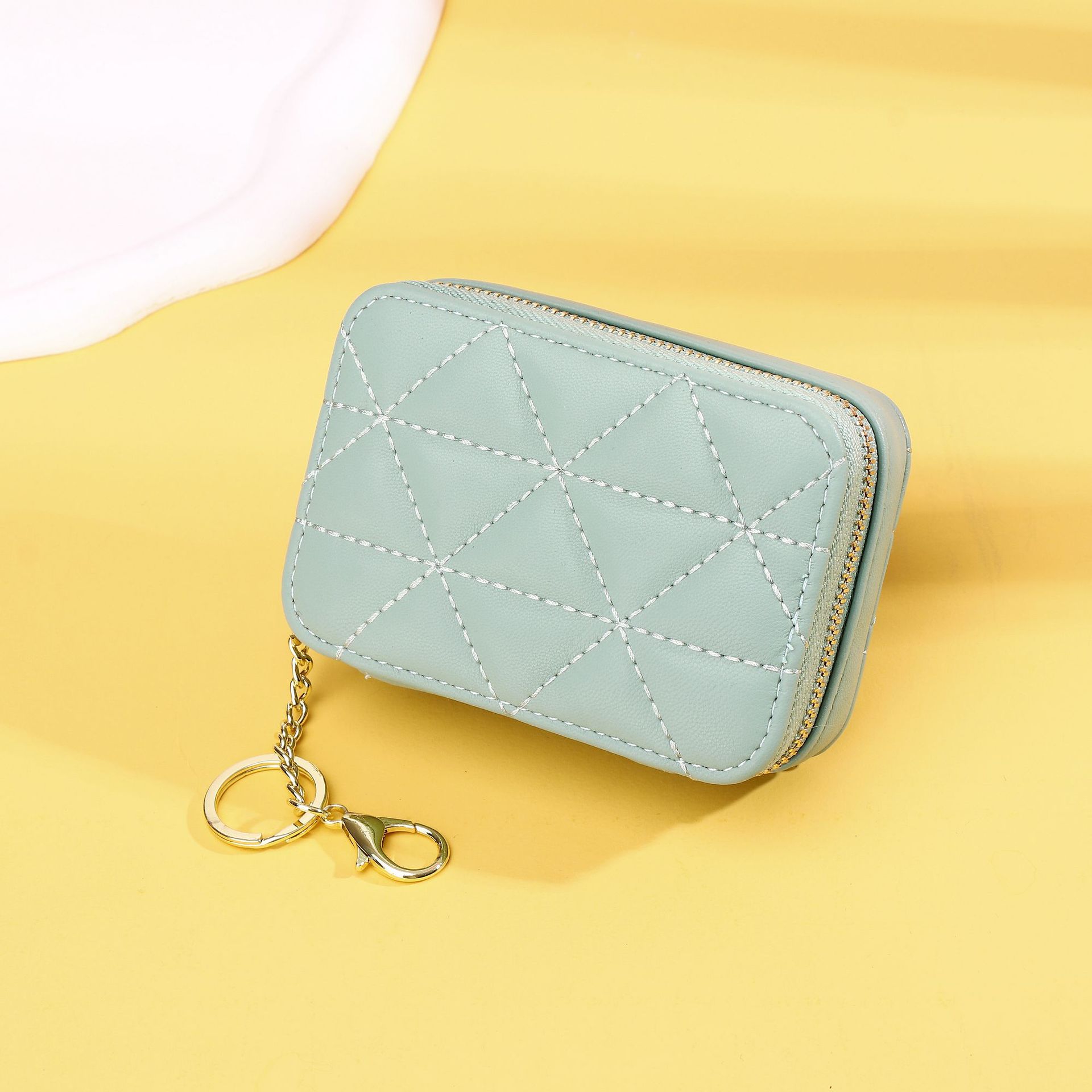 Picture of New Mini Mini Red Envelope with Mirror Mouth Rhombus Embroidery Line Exquisite Portable Keychain Makeup Bag