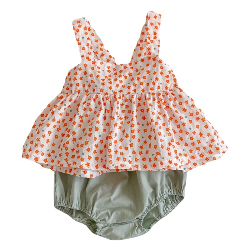 Ins2025 Summer Infant and Toddler Baby Girl Small Floral Halter Top + Pants Suit Baby Girl Two-Piece Suit
