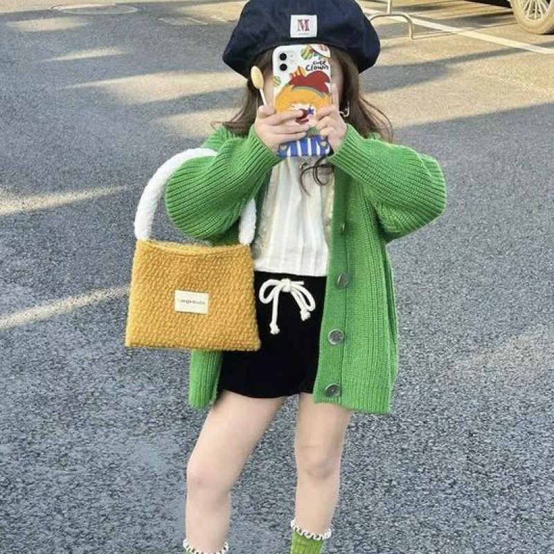 [Ready Stock] Korean Kidsren's Clothing Spring & Fall Girls' Knitwears Baby Girl's Green Outwear Kidsren's Tops Knitwears