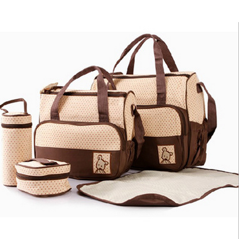 Picture of Fashionable Crossbody Waterproof Mummy Bag Five-piece Set Multi-functional Large Capacity Mother Bag Shoulder Portable Mother and Baby Bag